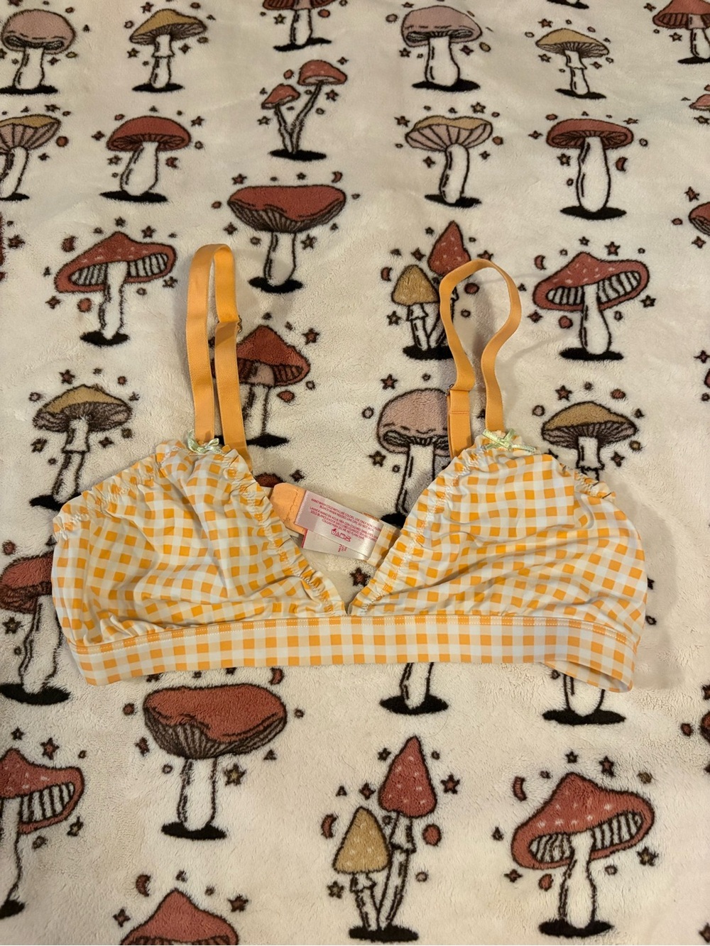 Apricot and White Gingham Ruffle Bralette Size Large